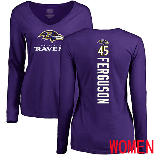 Baltimore Ravens Purple Women Jaylon Ferguson Backer NFL Football #45 Long Sleeve T Shirt